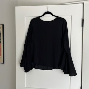 WHO WHAT WHERE  Black Bell-Sleeve Blouse Size Large